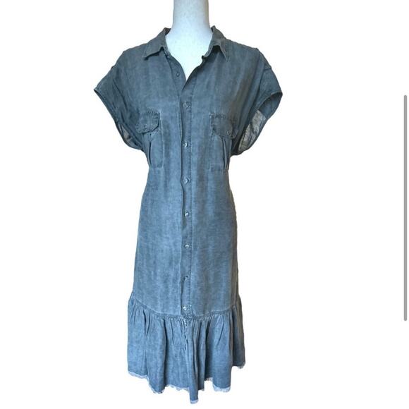 NSF Charcoal Gray Denim Belted Raw Hem Collared Shirt Dress – Size Medium - Picture 3 of 11